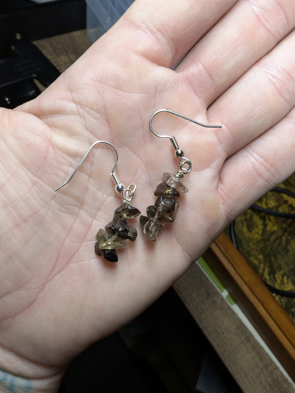 Smoky Quartz Chip Drop Earrings - Brown Gemstone Dangles